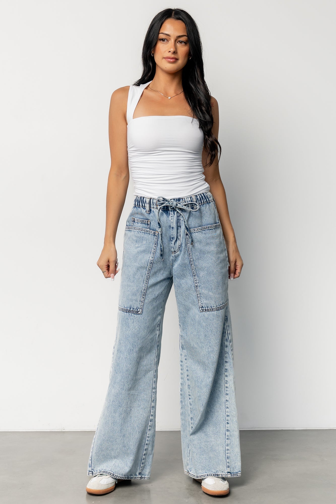 Skyler Drawstring Wide Leg Jeans | Light Wash