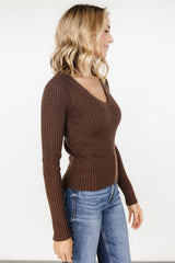 Adrian Ribbed Sweater Top | Brown