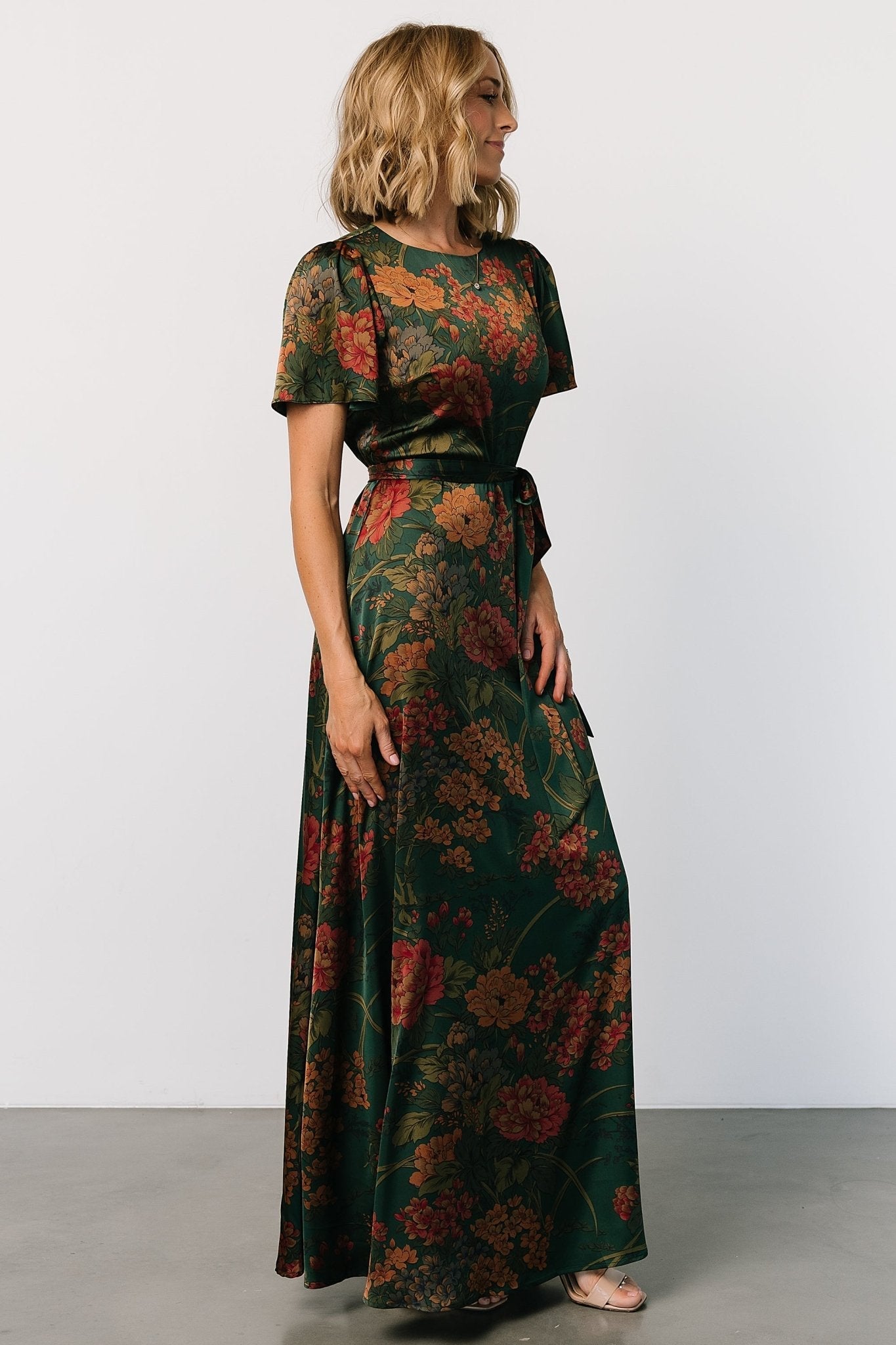 Agnes Satin Maxi Dress | Dark Green Floral