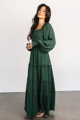 Amanda Smocked Dotted Maxi Dress | Evergreen