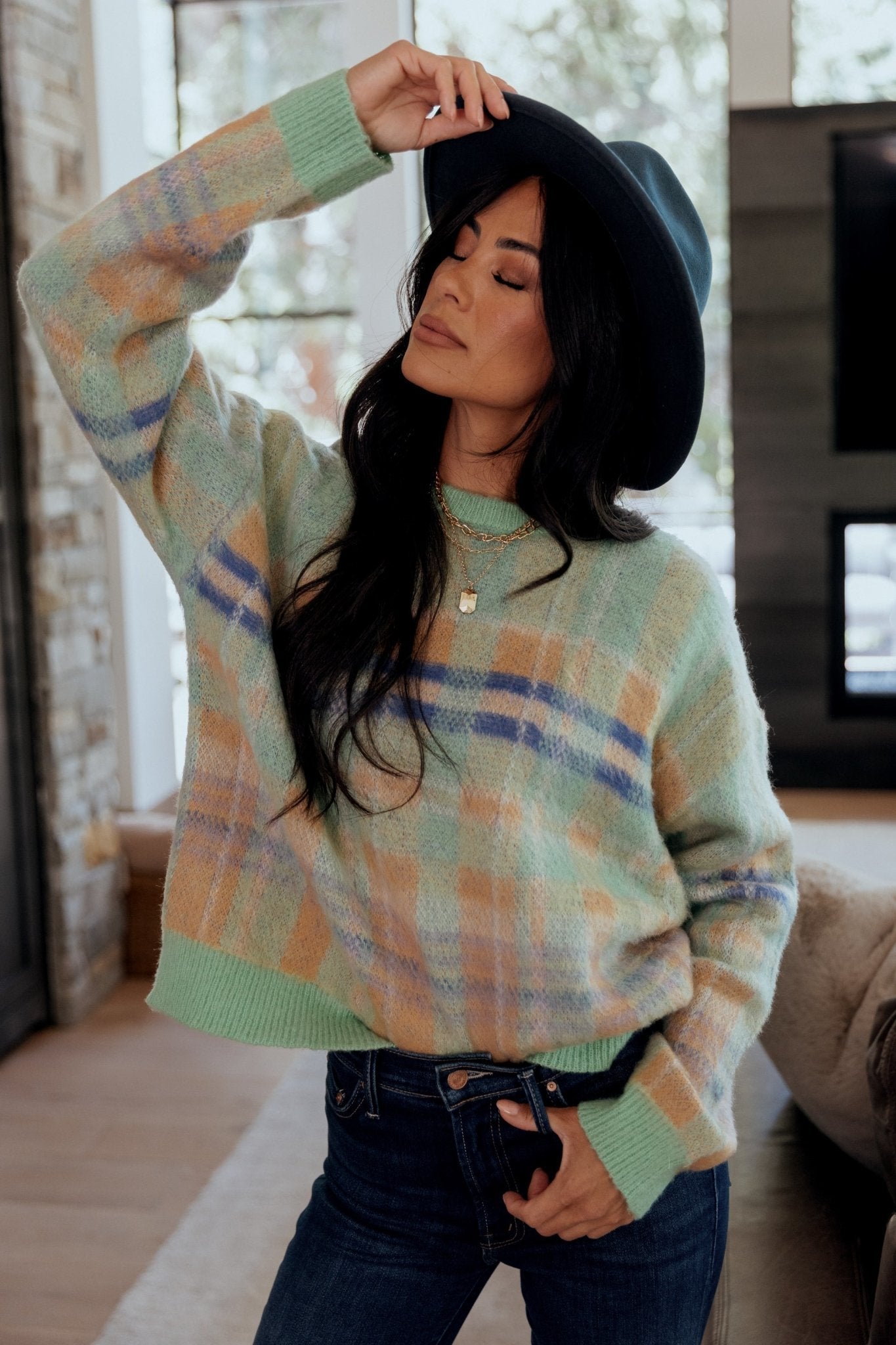 Brentridge Plaid Sweater | Green Multi