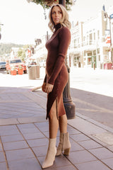 Caldwell Ribbed Turtleneck Midi Dress | Brown