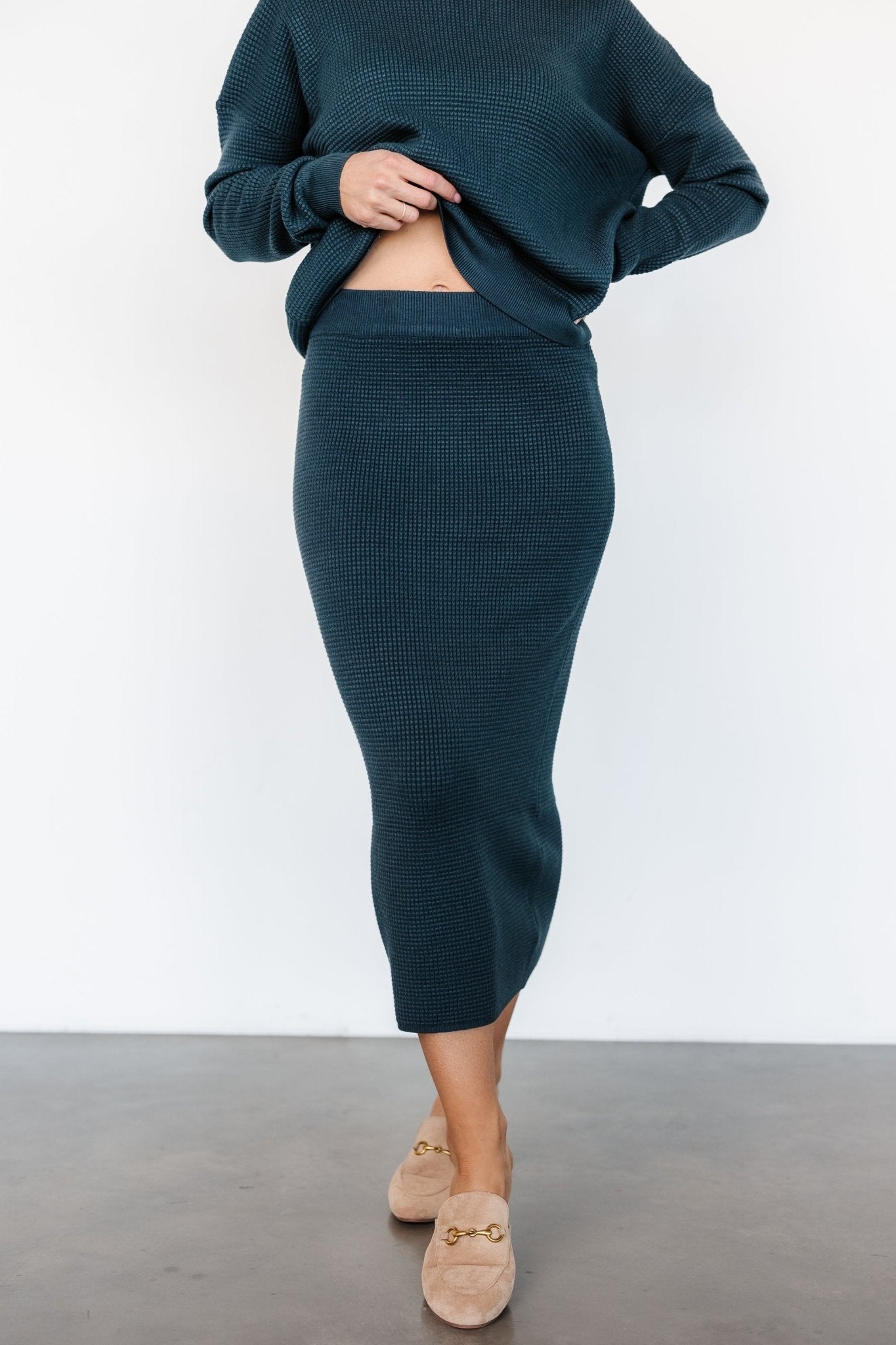 Carey Waffle Midi Skirt | Midnight Blue