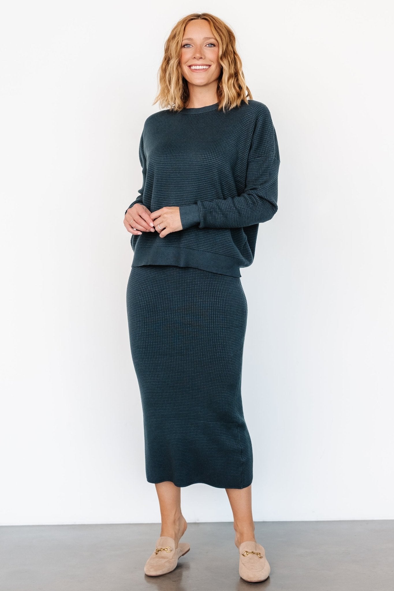 Carey Waffle Midi Skirt | Midnight Blue