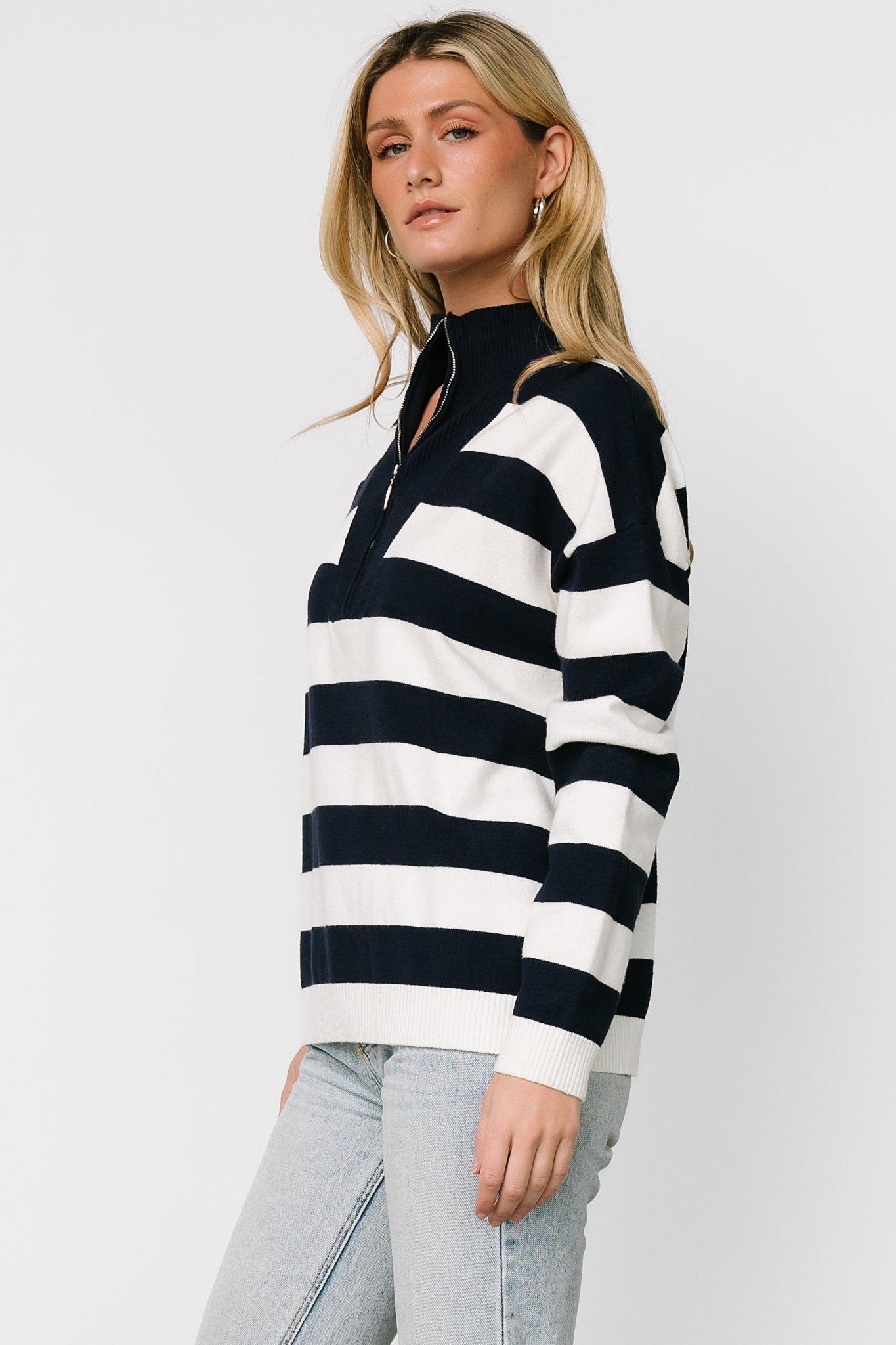 Cornell Half Zip Sweater | Navy + Off White