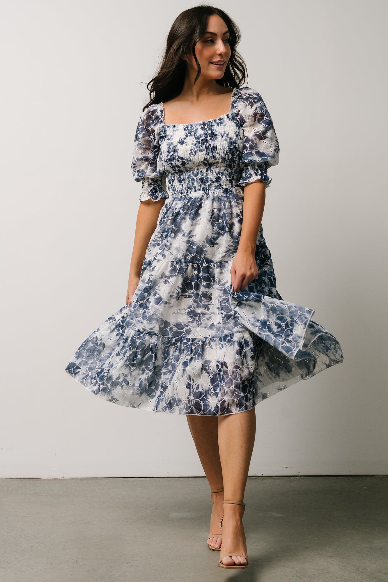 Hazel Eyelet Midi Dress | Navy