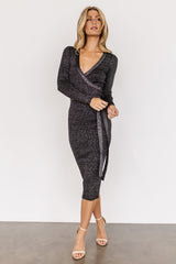 Nancy Ribbed Shimmer Midi Dress | Black