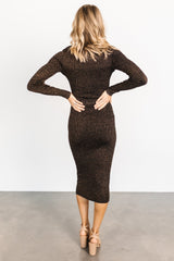 Nancy Ribbed Shimmer Midi Dress | Bronze
