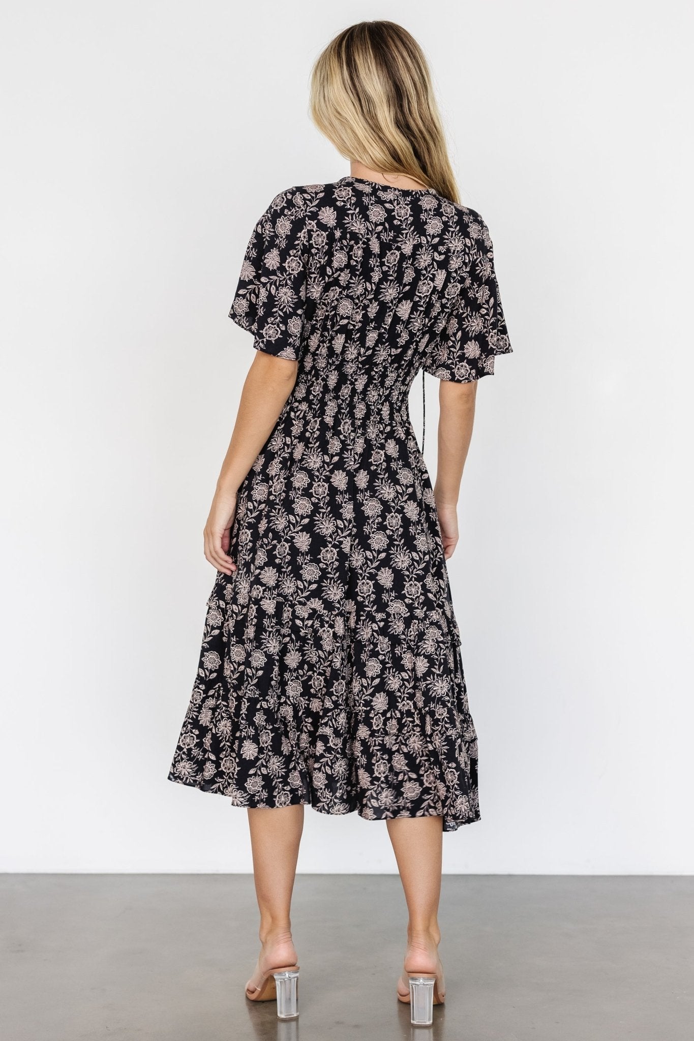 Spell Boho Midi Dress | Black + Taupe Floral