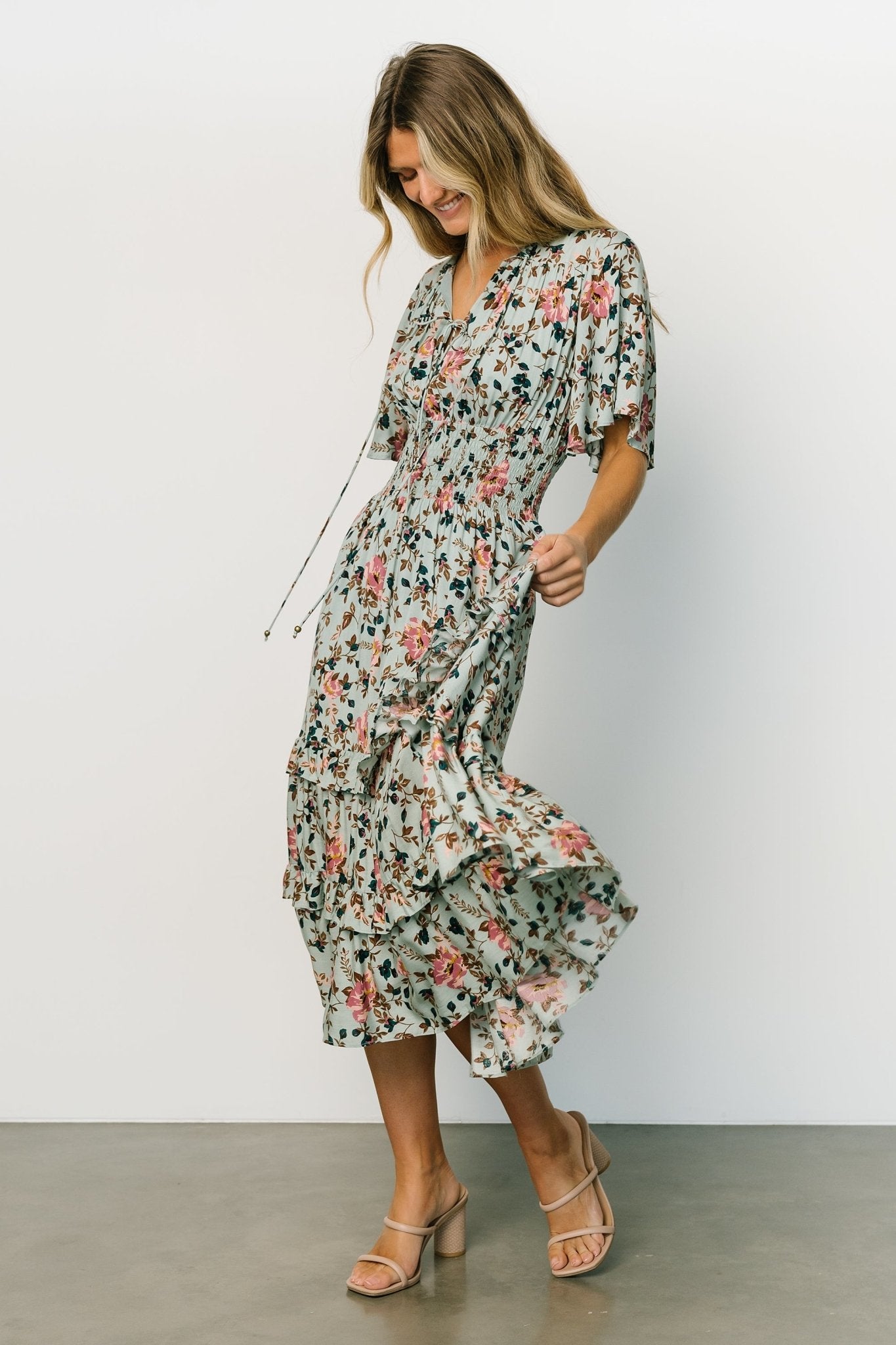 Spell Boho Midi Dress | Sage + Pink Floral