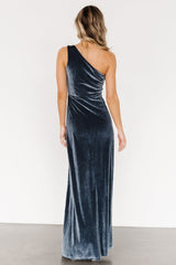 Tatiana Velvet One Shoulder Maxi Dress | Slate Blue